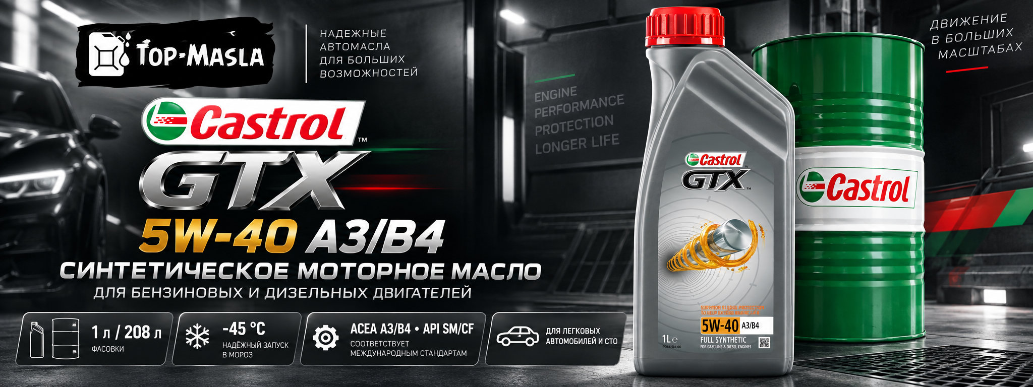 Castrol GTX 5W-40 A3/B4 &mdash; синтетическое моторное масло для бензиновых и дизельных двигателей