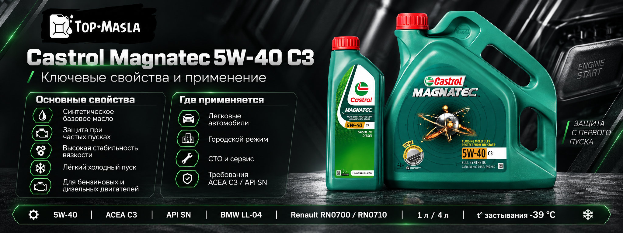 Castrol MAGNATEC 5W-40 C3 характеристики и применение
