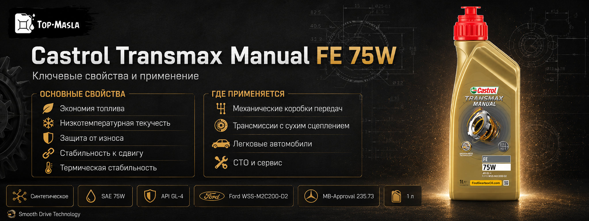 Трансмиссионное масло Castrol Transmax Manual FE 75W характеристики и применение