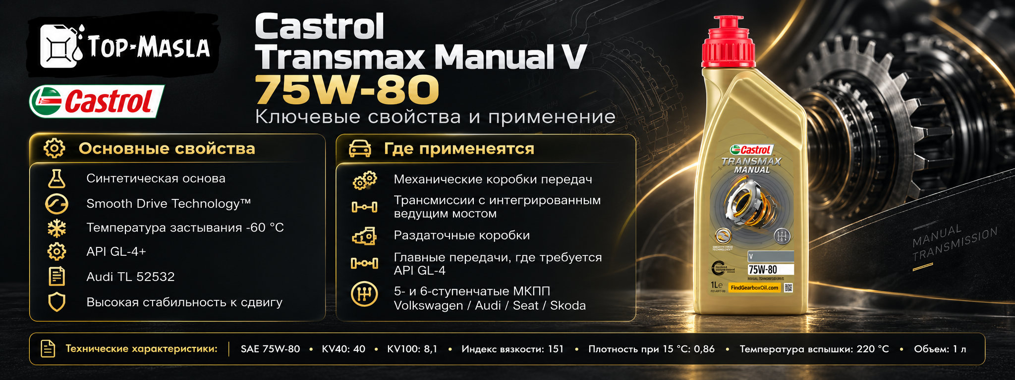 Castrol Transmax Manual V 75W-80 характеристики и применение
