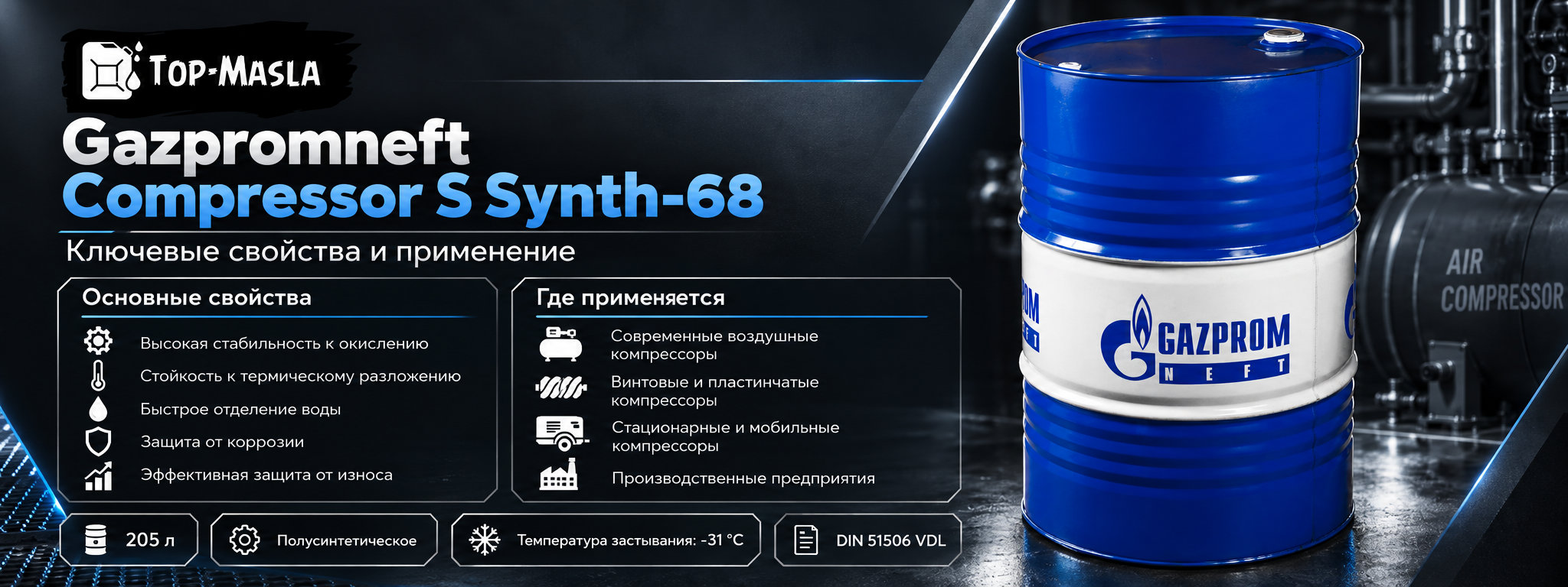 Gazpromneft Compressor S Synth-68 характеристики и применение