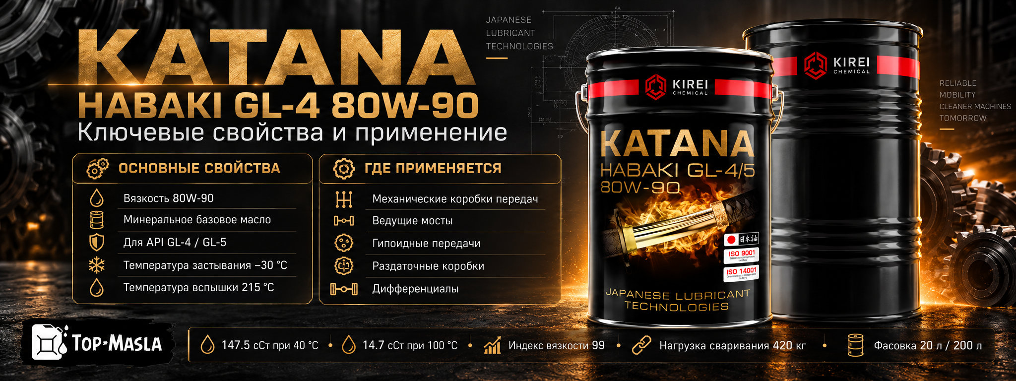 KATANA HABAKI GL-4 80W-90 характеристики и применение