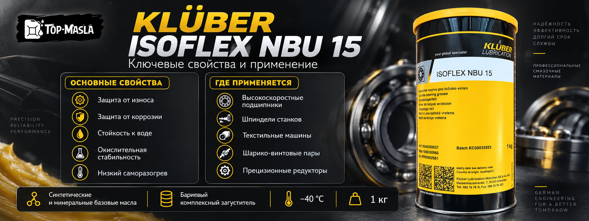 Kluber ISOFLEX NBU 15 характеристики и применение