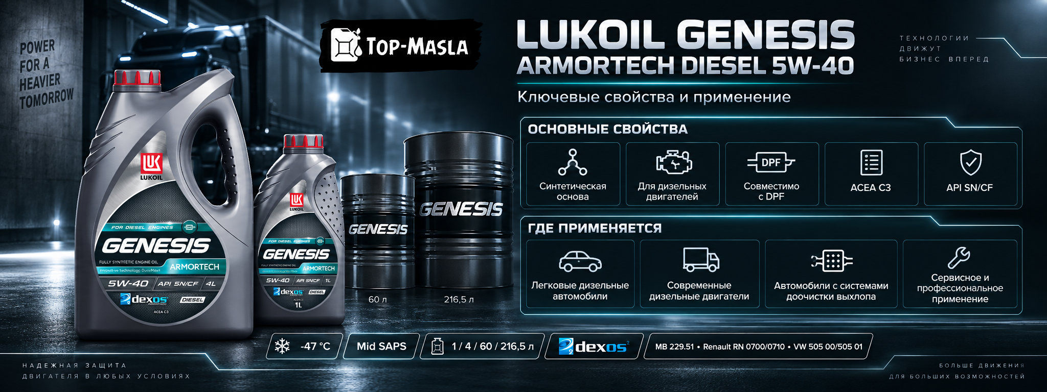 LUKOIL GENESIS ARMORTECH DIESEL 5W-40 характеристики и применение