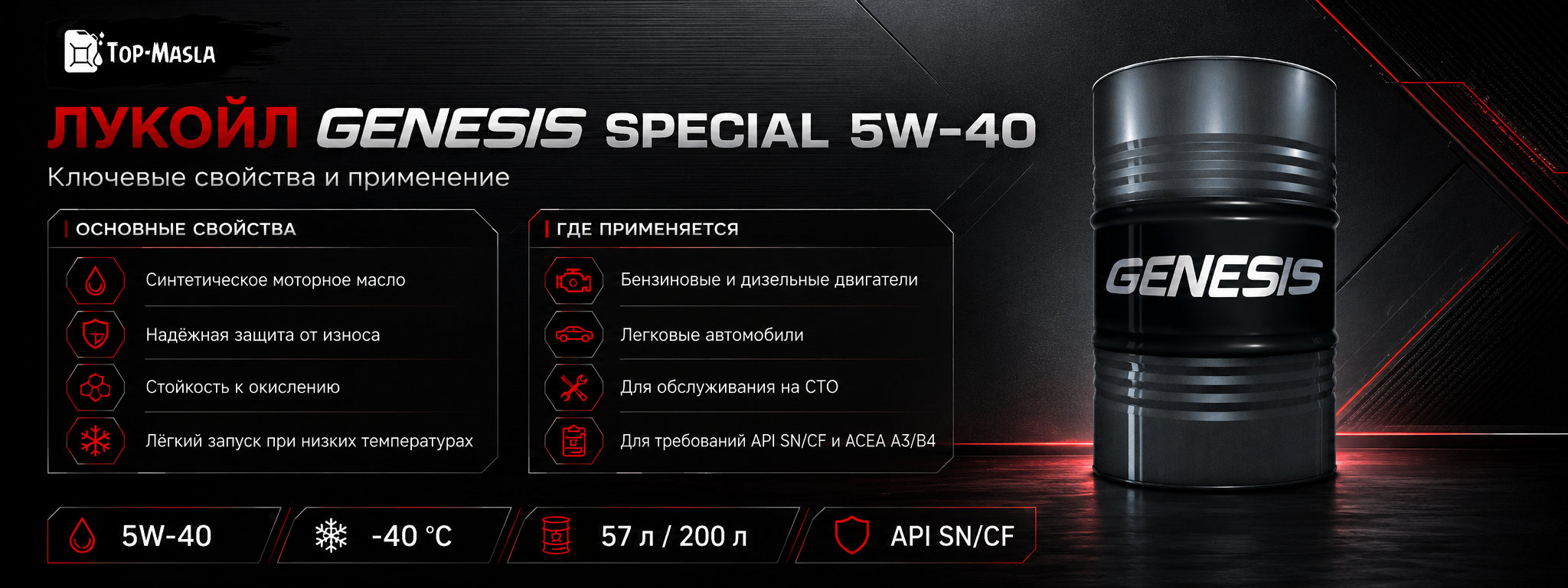 ЛУКОЙЛ GENESIS SPECIAL 5W-40 характеристики и применение