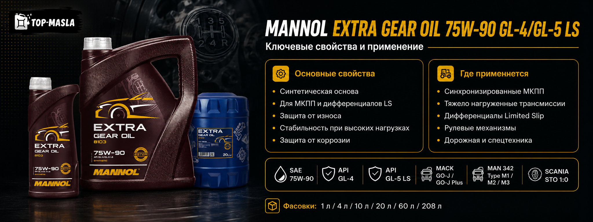 MANNOL Extra Gear Oil 75W-90 GL-4/GL-5 LS 8103 характеристики и применение