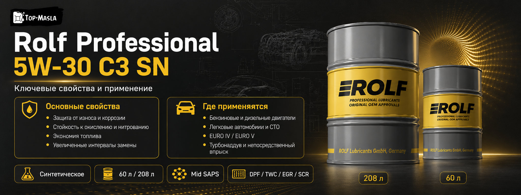 Моторное масло Rolf Professional 5W-30 C3 SN характеристики и применение