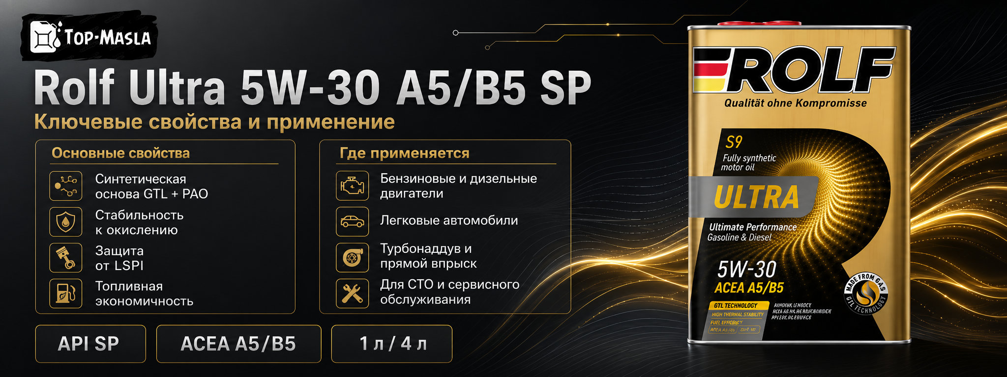 Моторное масло Rolf Ultra 5W-30 A5/B5 SP характеристики и применение