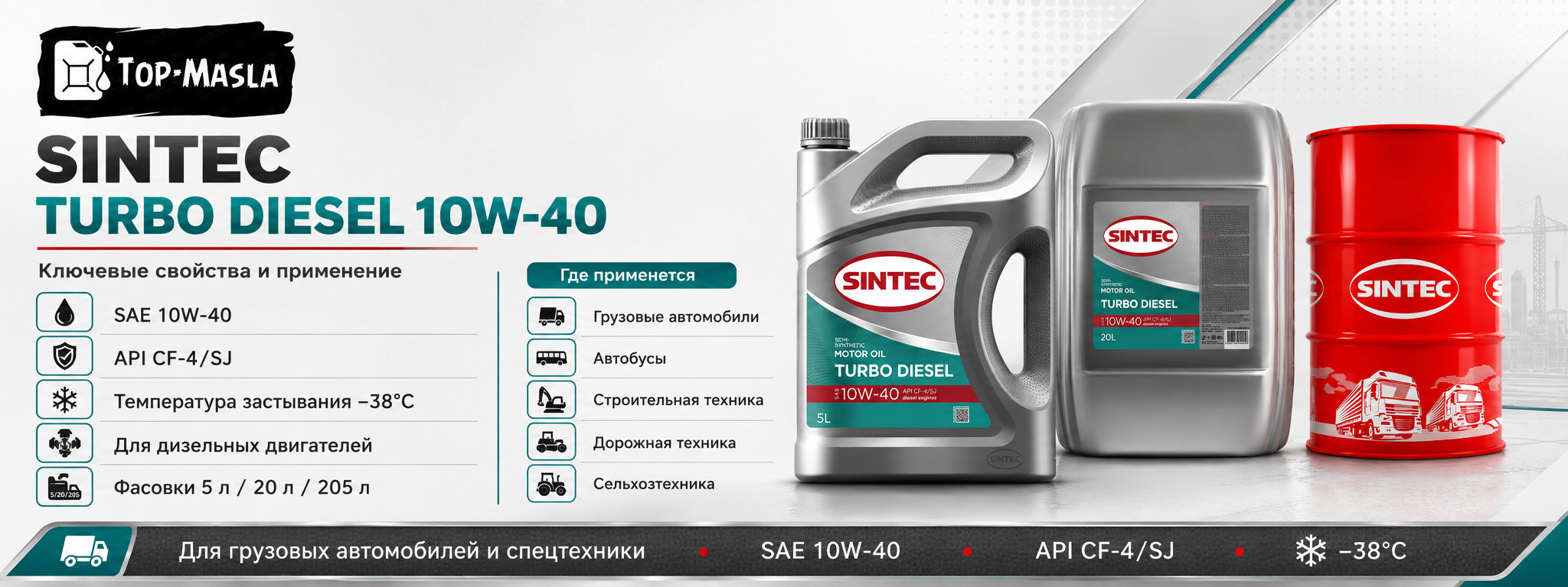 Sintec Turbo Diesel 10W-40 CF-4/SJ характеристики и применение