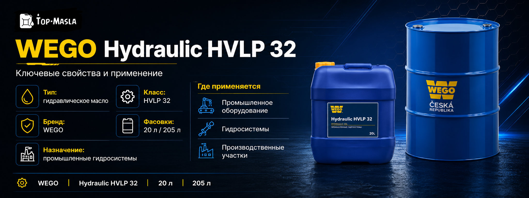 WEGO Hydraulic HVLP 32 характеристики и применение