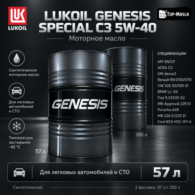 Моторное масло LUKOIL GENESIS SPECIAL С3 5W-40 Моторное масло LUKOIL GENESIS SPECIAL С3 5W-40