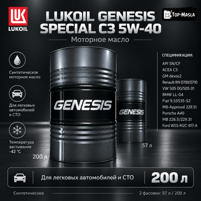 Моторное масло LUKOIL GENESIS SPECIAL С3 5W-40 Моторное масло LUKOIL GENESIS SPECIAL С3 5W-40
