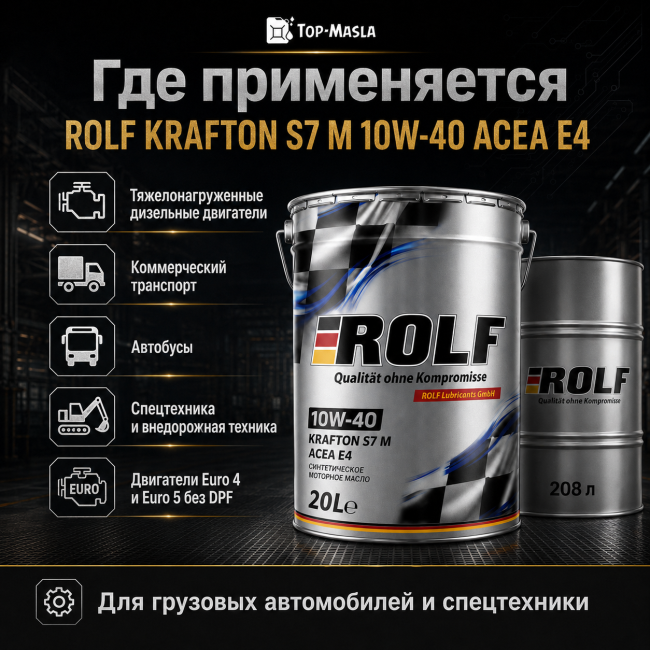 Моторное масло ROLF KRAFTON S7 M 10W-40 ACEA E4 Моторное масло ROLF KRAFTON S7 M 10W-40 ACEA E4