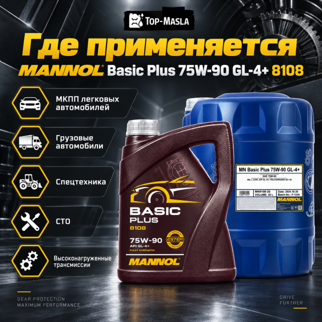 Трансмиссионное масло MANNOL Basic Plus 75W-90 GL-4+ 8108 Трансмиссионное масло MANNOL Basic Plus 75W-90 GL-4+ 8108