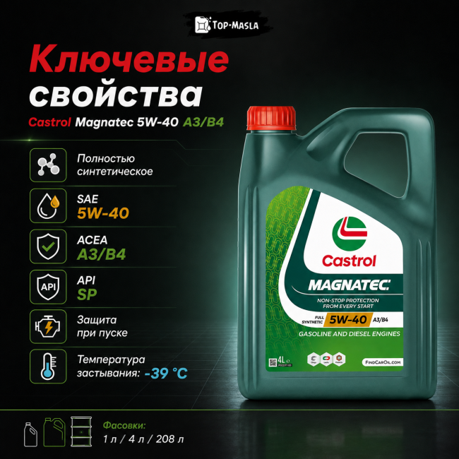 Моторное масло Castrol Magnatec 5W-40 A3/B4 Моторное масло Castrol Magnatec 5W-40 A3/B4