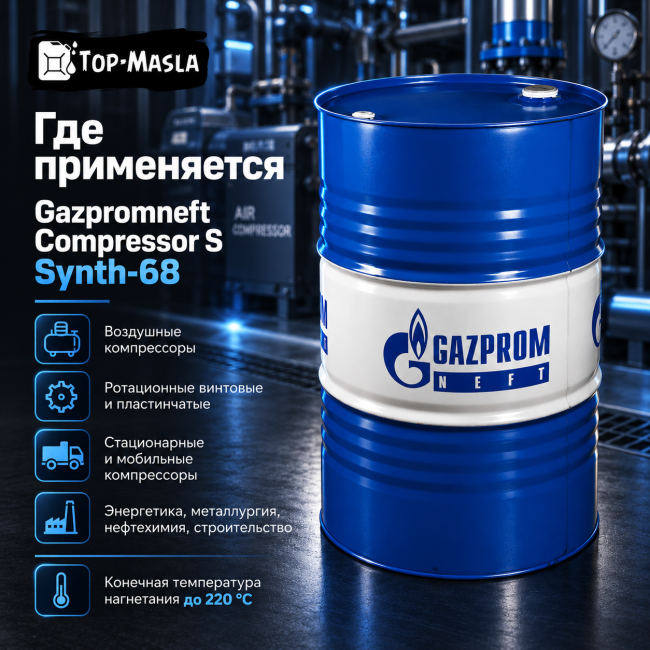 Компрессорное масло Gazpromneft Compressor S Synth-68 (205 л) Компрессорное масло Gazpromneft Compressor S Synth-68 (205 л)