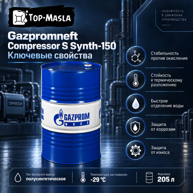 Компрессорное масло Gazpromneft Compressor S Synth-150 (205л) Компрессорное масло Gazpromneft Compressor S Synth-150 (205л)