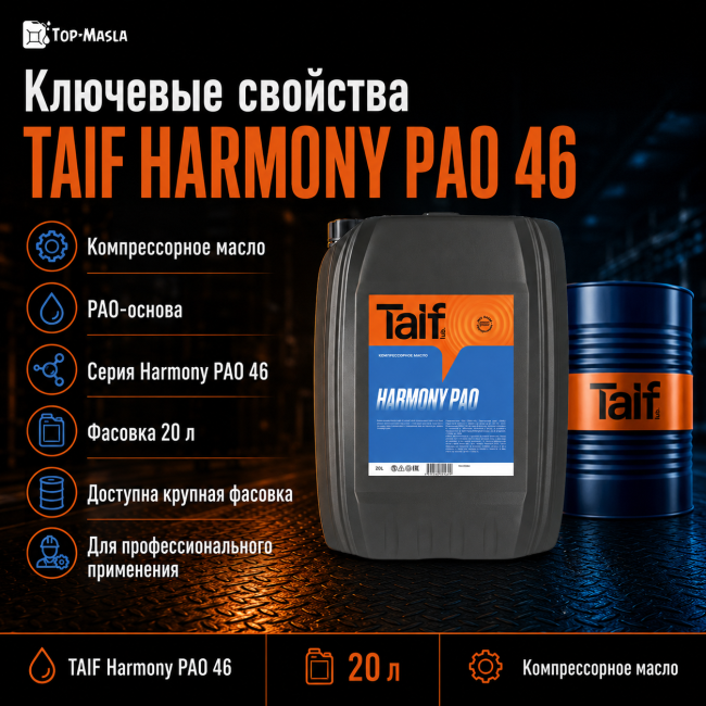 Компрессорное масло TAIF HARMONY PAO 46