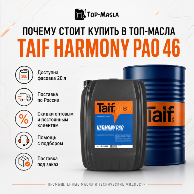 Компрессорное масло TAIF HARMONY PAO 46