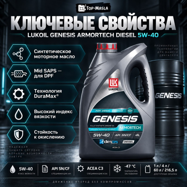 Моторное масло LUKOIL GENESIS ARMORTECH DIESEL 5W-40 Моторное масло LUKOIL GENESIS ARMORTECH DIESEL 5W-40