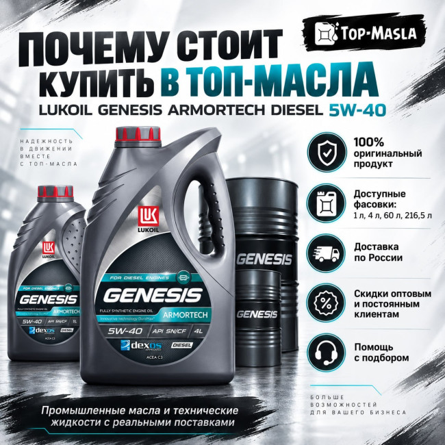 Моторное масло LUKOIL GENESIS ARMORTECH DIESEL 5W-40 Моторное масло LUKOIL GENESIS ARMORTECH DIESEL 5W-40