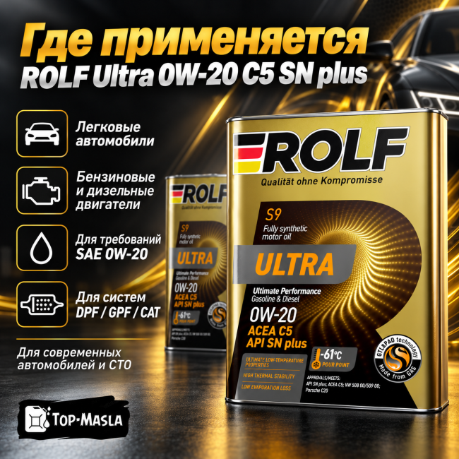 Моторное масло Rolf Ultra 0W-20 C5 SN plus Моторное масло Rolf Ultra 0W-20 C5 SN plus