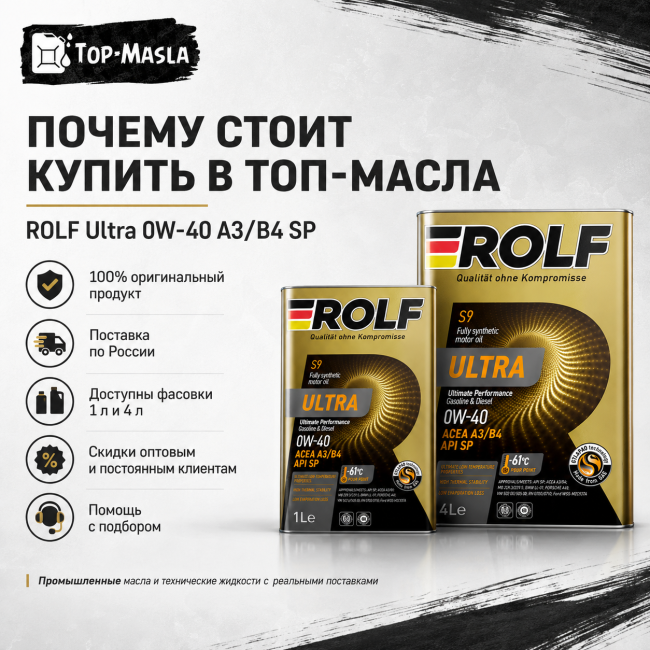 Моторное масло Rolf Ultra 0W-40 A3/B4 SP Моторное масло Rolf Ultra 0W-40 A3/B4 SP