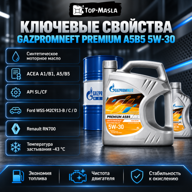 Моторное масло Gazpromneft Premium A5B5 5W-30 Моторное масло Gazpromneft Premium A5B5 5W-30