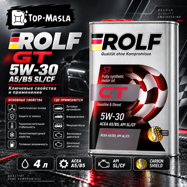 Моторное масло Rolf GT 5W-30 A5/B5 SL/CF Моторное масло Rolf GT 5W-30 A5/B5 SL/CF